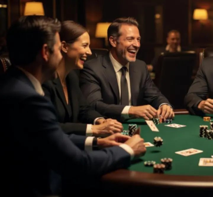 Goście podczas wieczoru pokerowego – uśmiechy, skupienie i emocje przy stołach