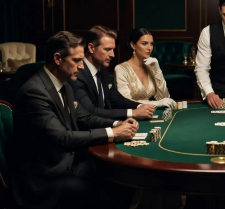 Stół pokerowy podczas wieczoru eventowego z gośćmi w eleganckich strojach