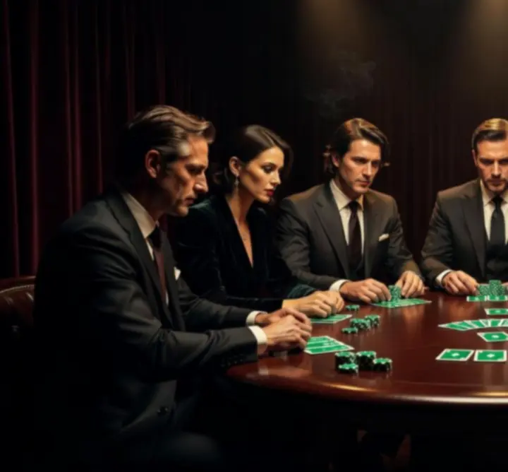 Klimatyczny turniej Poker Night przy eleganckim stole pokerowym.