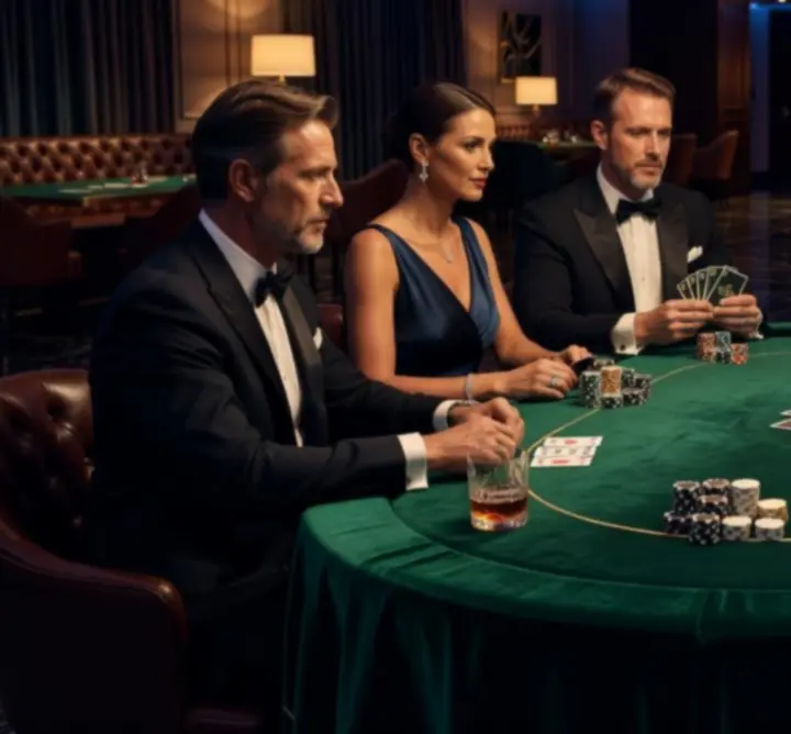 Luksusowy stół pokerowy w trakcie emocjonującej rozgrywki