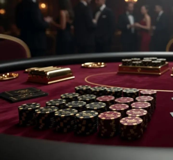 Ekskluzywny stół pokerowy z żetonami i eleganckimi akcesoriami