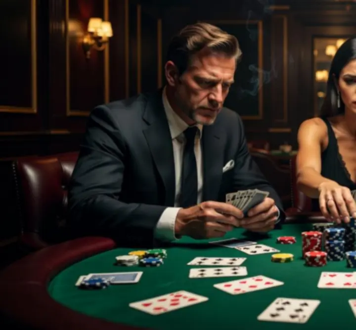 Gracze skupieni przy stoliku pokerowym podczas kasynowego eventu