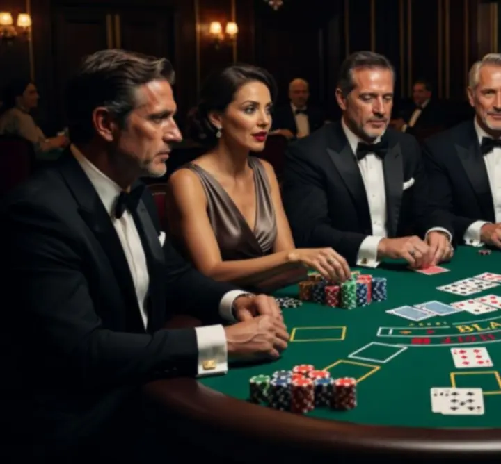 Goście przy stole do ruletki i blackjacka w emocjonującym momencie gry